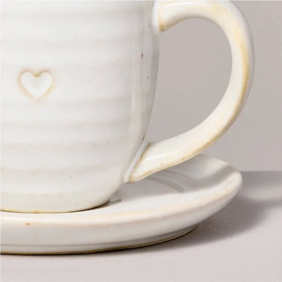 Hearth & Hand 4oz Valentine's Day Heart Imprint Espresso Cup and Saucer Set - Picture 3 of 5